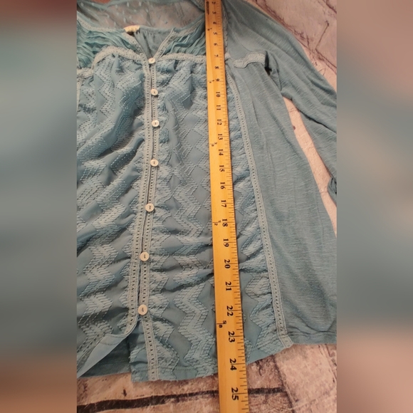 Meadow Rue Anthropologie Teal Sheer Textured Lightweight Blouse M - Picture 12 of 16